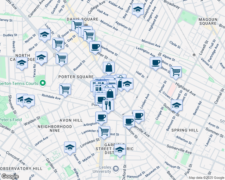 map of restaurants, bars, coffee shops, grocery stores, and more near 49 White Street in Cambridge