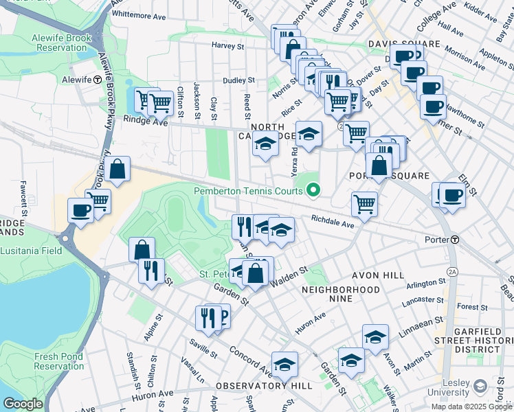 map of restaurants, bars, coffee shops, grocery stores, and more near 78 Bolton Street in Cambridge