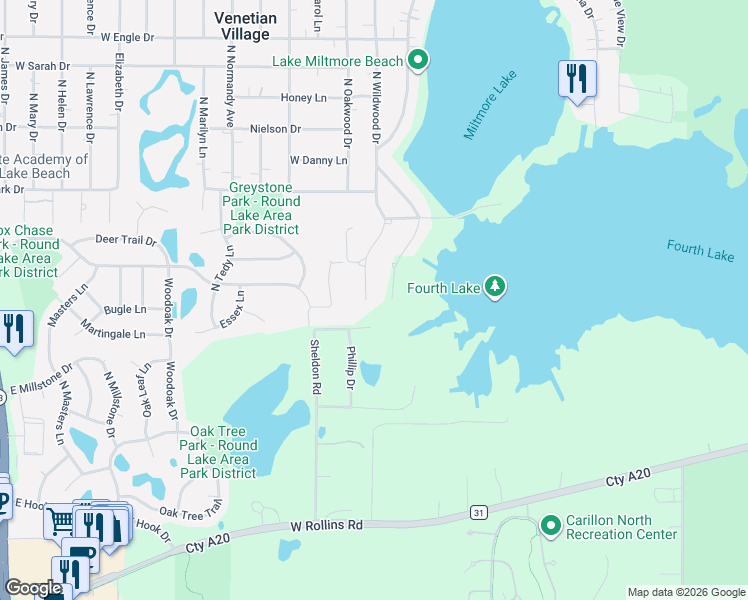map of restaurants, bars, coffee shops, grocery stores, and more near 36263 North Wildwood Drive in Lake Villa