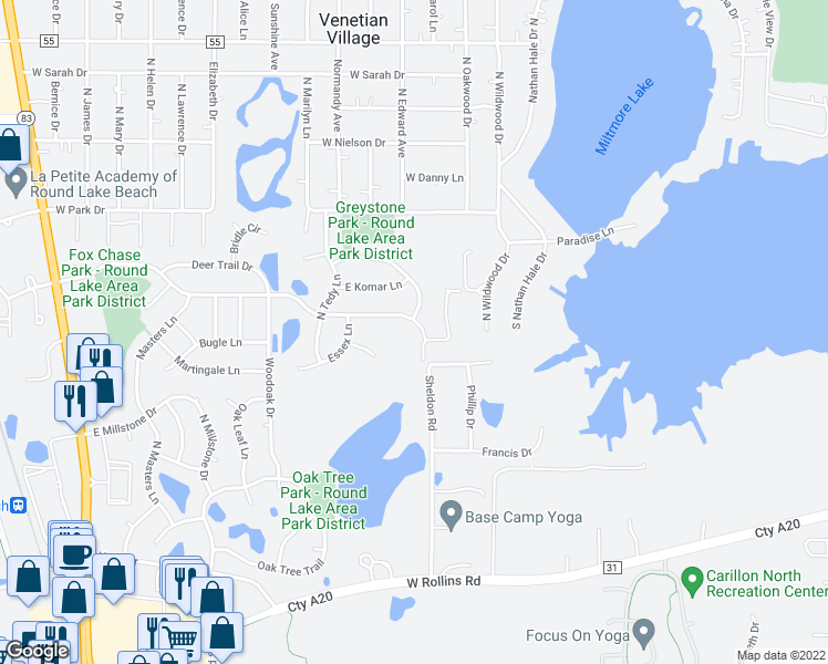map of restaurants, bars, coffee shops, grocery stores, and more near 1327 Fox Chase Drive in Round Lake Beach