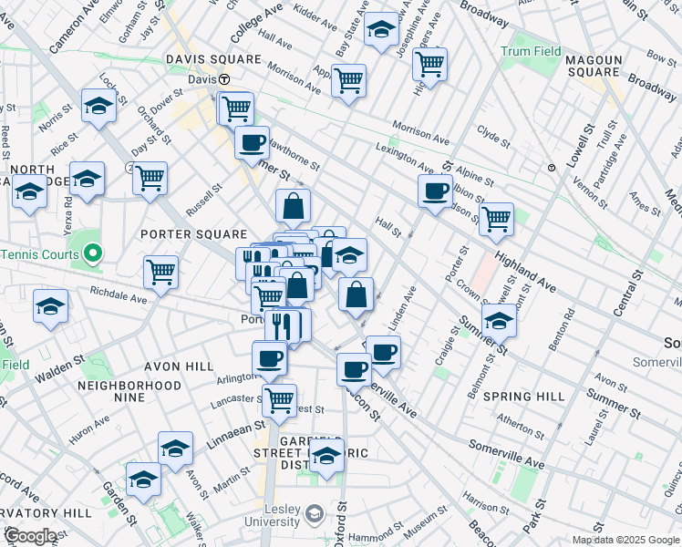 map of restaurants, bars, coffee shops, grocery stores, and more near 14 Cherry Street in Somerville