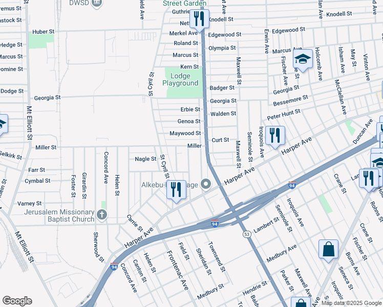 map of restaurants, bars, coffee shops, grocery stores, and more near 8376 Townsend Street in Detroit