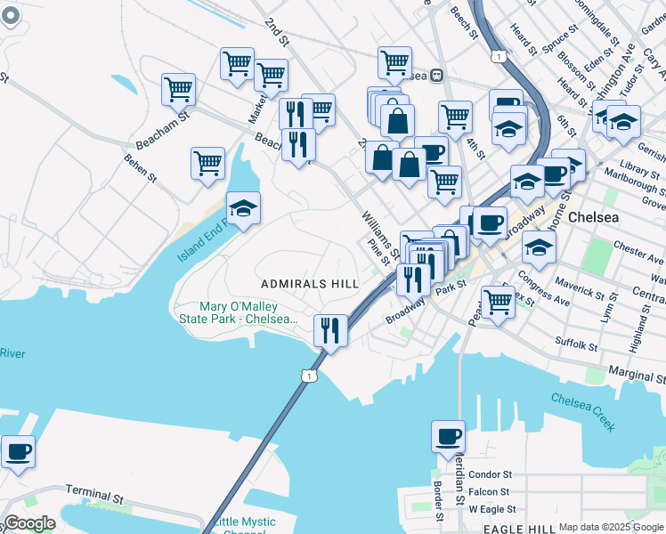 map of restaurants, bars, coffee shops, grocery stores, and more near in Chelsea