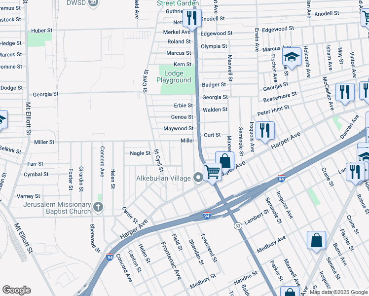 map of restaurants, bars, coffee shops, grocery stores, and more near 8376 Townsend Street in Detroit