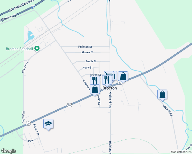 map of restaurants, bars, coffee shops, grocery stores, and more near 16 Fay Street in Brocton