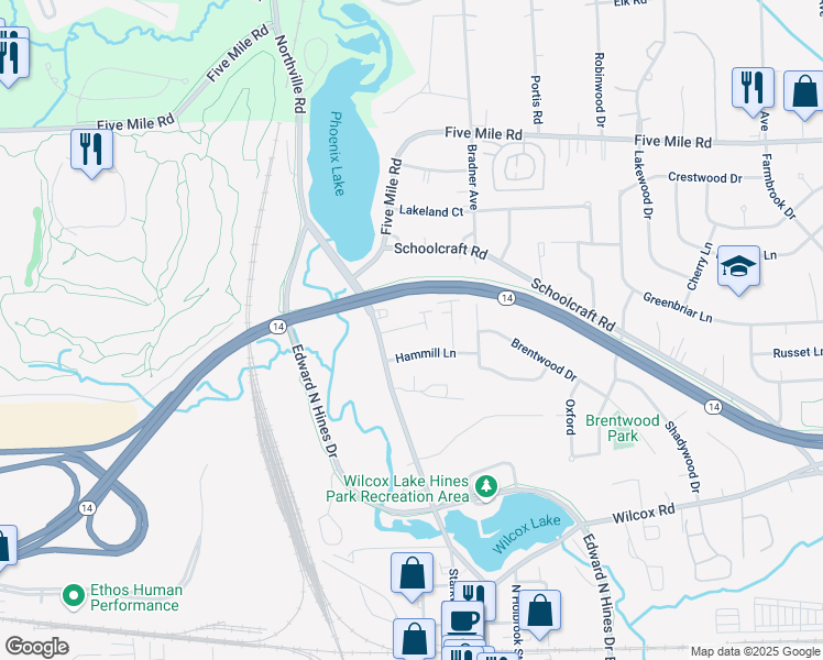 map of restaurants, bars, coffee shops, grocery stores, and more near 42468 Gateway Drive in Plymouth