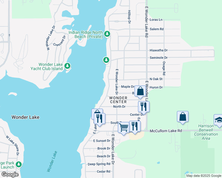 map of restaurants, bars, coffee shops, grocery stores, and more near 4402 East Lake Shore Drive in Wonder Lake