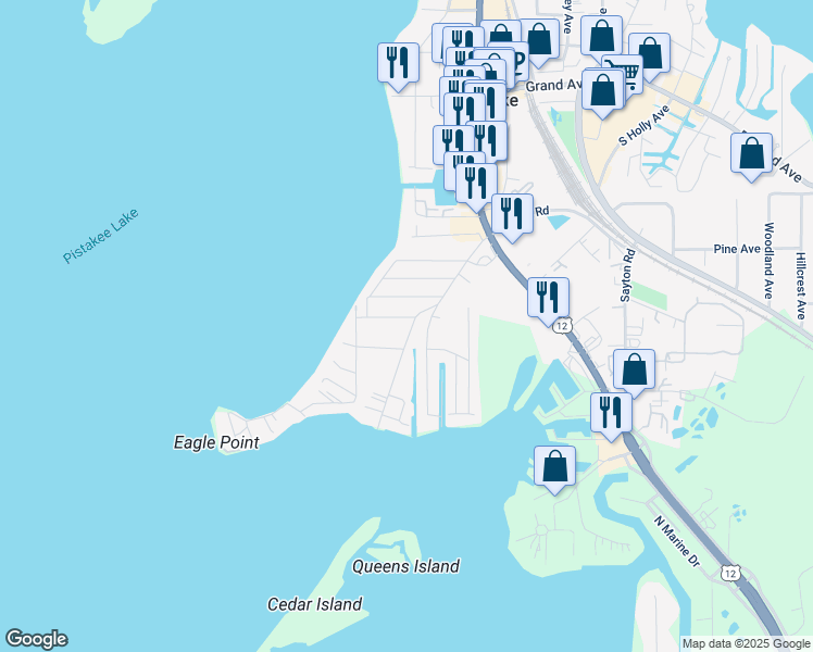 map of restaurants, bars, coffee shops, grocery stores, and more near 94 Eagle Point Road in Fox Lake