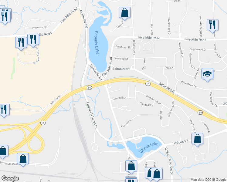 map of restaurants, bars, coffee shops, grocery stores, and more near Gateway Drive in Plymouth