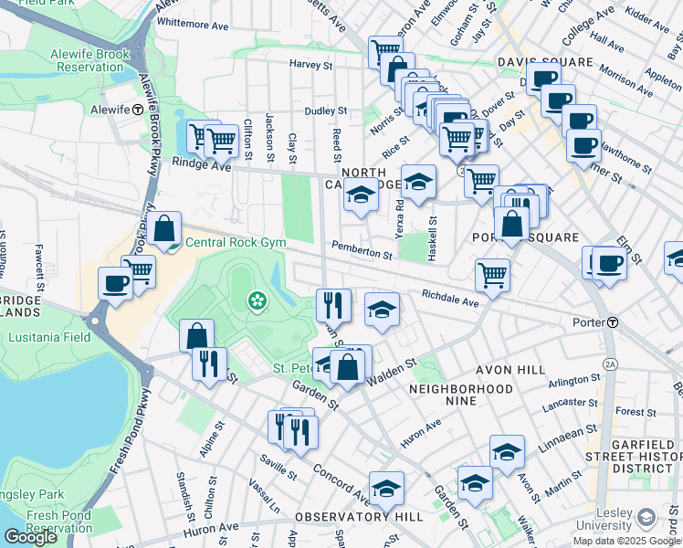 map of restaurants, bars, coffee shops, grocery stores, and more near 78 Bolton Street in Cambridge