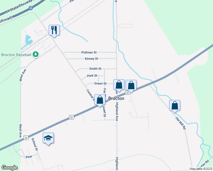 map of restaurants, bars, coffee shops, grocery stores, and more near 16 Fay Street in Brocton