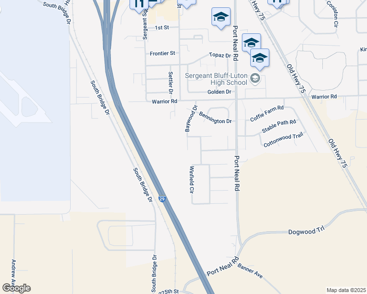 map of restaurants, bars, coffee shops, grocery stores, and more near 501-599 Baywood Court in Sergeant Bluff