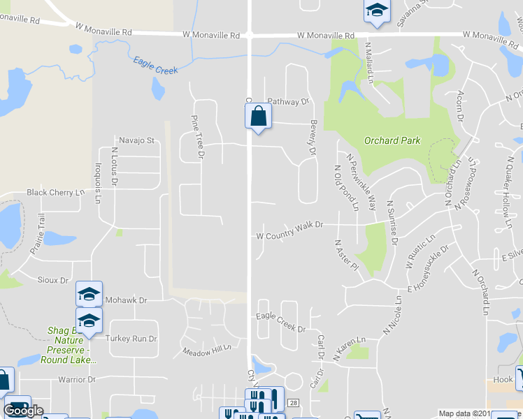map of restaurants, bars, coffee shops, grocery stores, and more near 1323 North Cedar Lake Road in Lake Villa