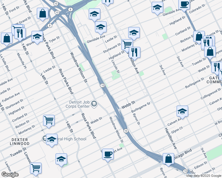 map of restaurants, bars, coffee shops, grocery stores, and more near 387 Monterey Street in Highland Park
