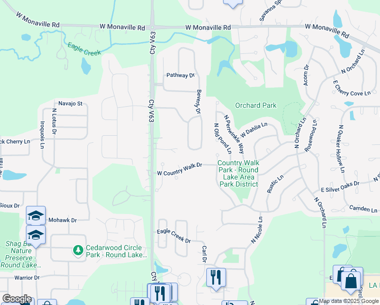 map of restaurants, bars, coffee shops, grocery stores, and more near 1267 Beverly Drive in Lake Villa