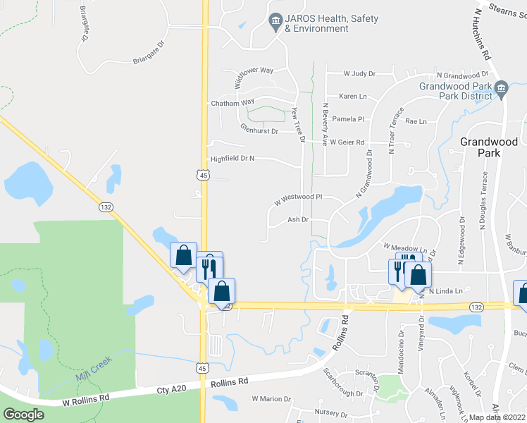 map of restaurants, bars, coffee shops, grocery stores, and more near 18794 West Westwood Place in Lake Villa