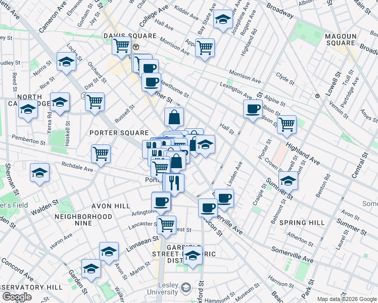 map of restaurants, bars, coffee shops, grocery stores, and more near 49 White Street in Cambridge