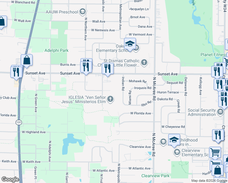map of restaurants, bars, coffee shops, grocery stores, and more near 2861 West Brooke Avenue in Waukegan