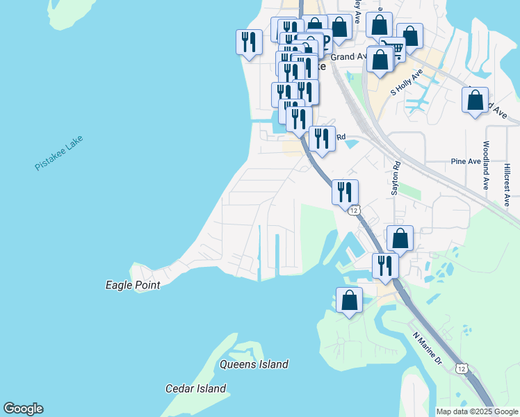 map of restaurants, bars, coffee shops, grocery stores, and more near 94 Eagle Point Road in Fox Lake