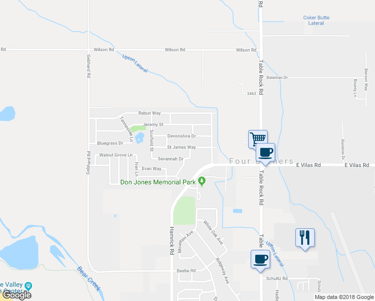 map of restaurants, bars, coffee shops, grocery stores, and more near 2598 Saint James Way in Central Point