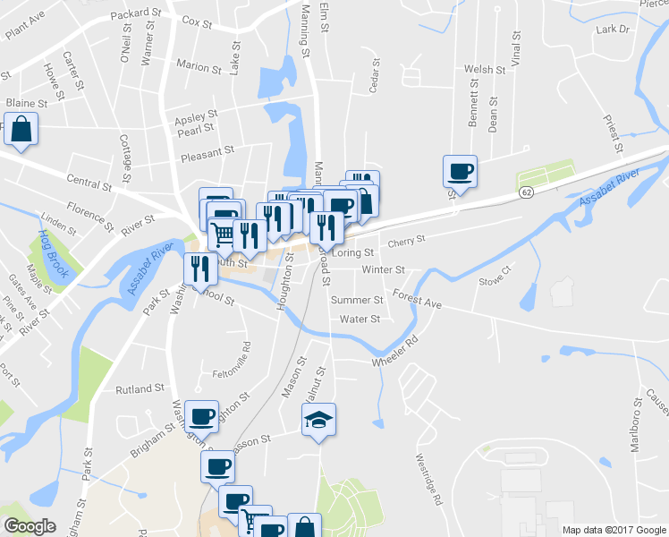 map of restaurants, bars, coffee shops, grocery stores, and more near 5 Winter Street in Hudson