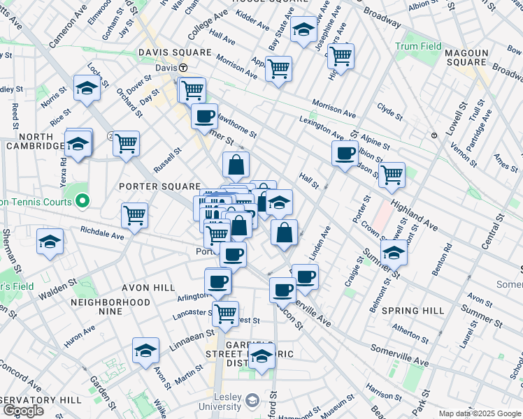map of restaurants, bars, coffee shops, grocery stores, and more near 14 Cherry Street in Somerville