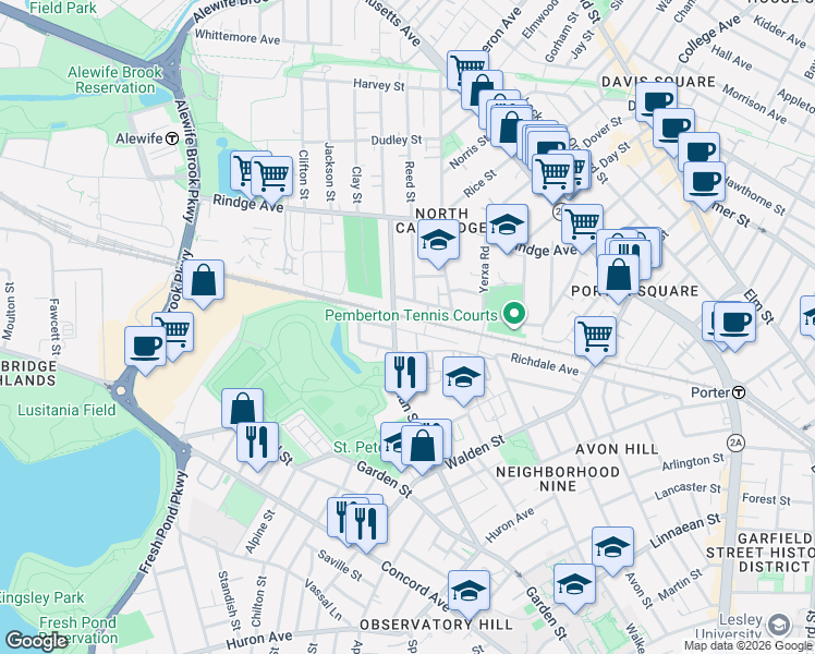 map of restaurants, bars, coffee shops, grocery stores, and more near 78 Bolton Street in Cambridge