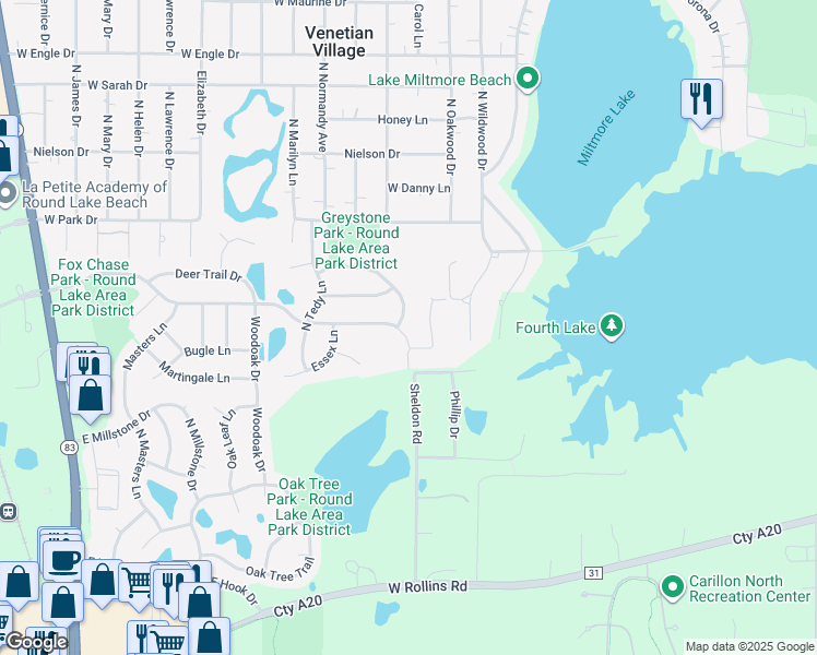 map of restaurants, bars, coffee shops, grocery stores, and more near 1327 Fox Chase Drive in Round Lake Beach