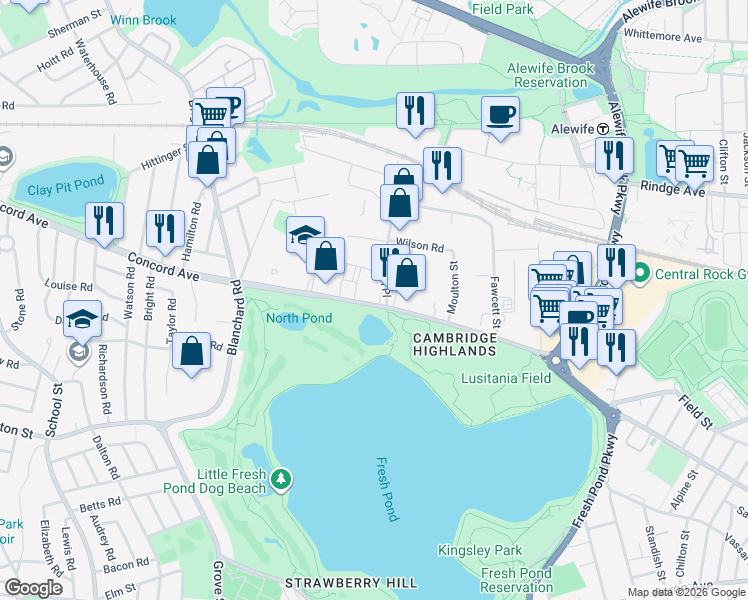 map of restaurants, bars, coffee shops, grocery stores, and more near in Cambridge