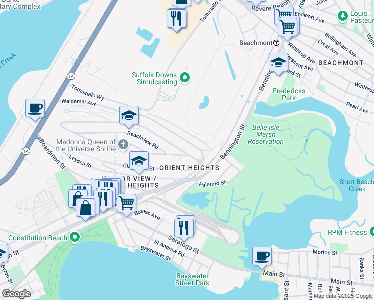 map of restaurants, bars, coffee shops, grocery stores, and more near in Boston