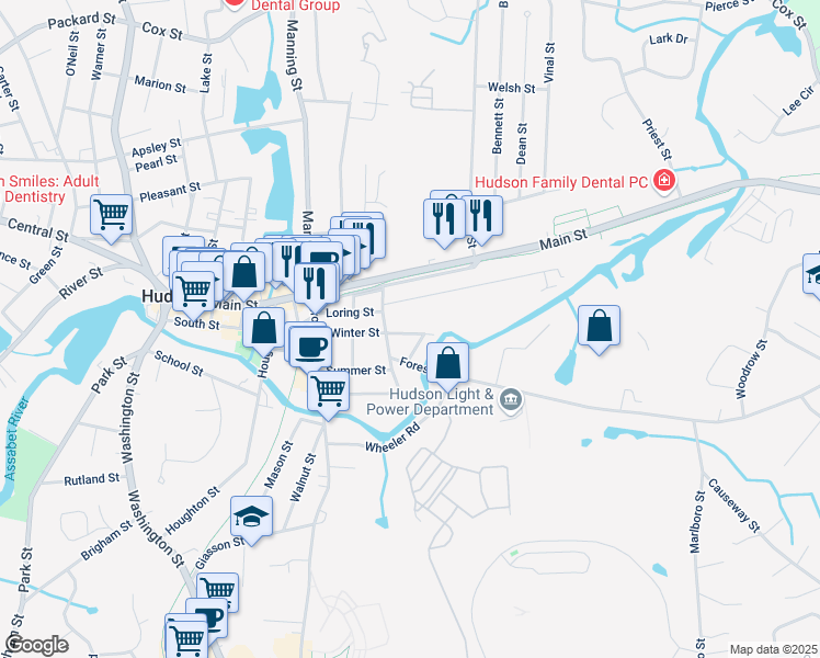 map of restaurants, bars, coffee shops, grocery stores, and more near in Hudson