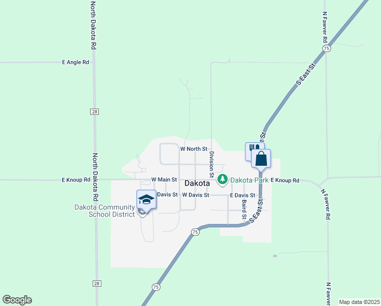 map of restaurants, bars, coffee shops, grocery stores, and more near 230 West Schaffer Street in Dakota
