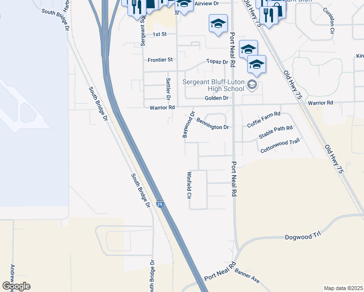 map of restaurants, bars, coffee shops, grocery stores, and more near 501 Baywood Court in Sergeant Bluff