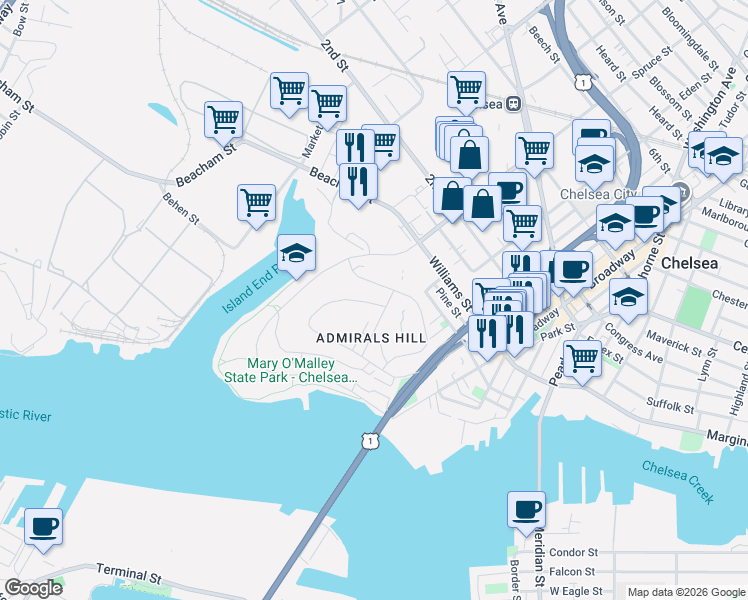 map of restaurants, bars, coffee shops, grocery stores, and more near in Chelsea