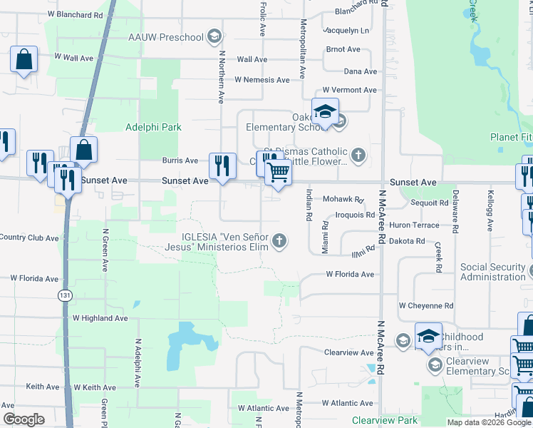 map of restaurants, bars, coffee shops, grocery stores, and more near 2861 West Brooke Avenue in Waukegan