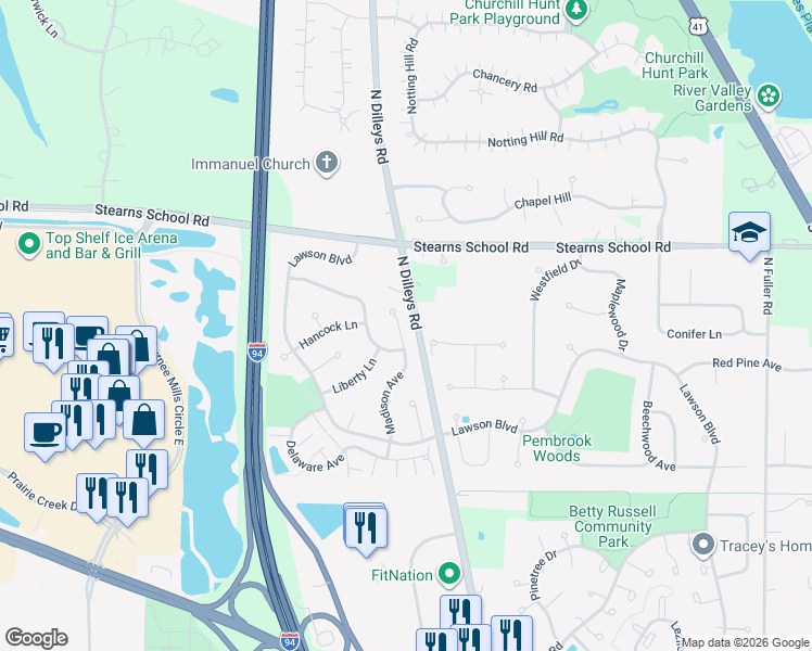 map of restaurants, bars, coffee shops, grocery stores, and more near 5738 Constitution Avenue in Gurnee