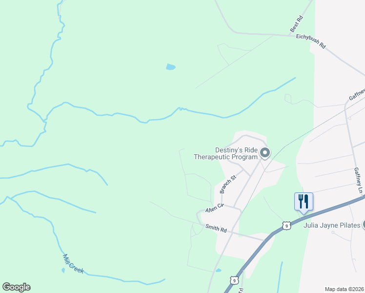 map of restaurants, bars, coffee shops, grocery stores, and more near 76 Breezy Ridge Road in Kinderhook