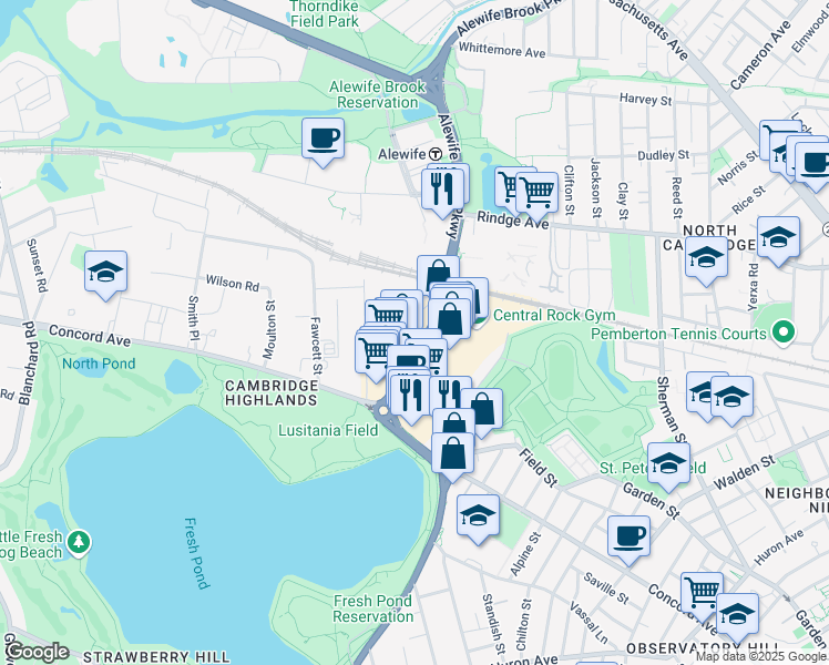 map of restaurants, bars, coffee shops, grocery stores, and more near 1 Terminal Road in Cambridge