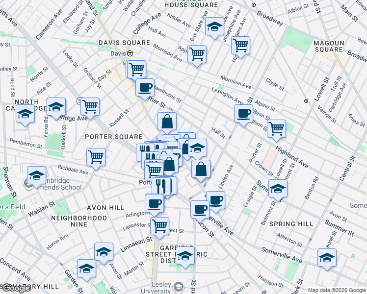 map of restaurants, bars, coffee shops, grocery stores, and more near 14 Cherry Street in Somerville