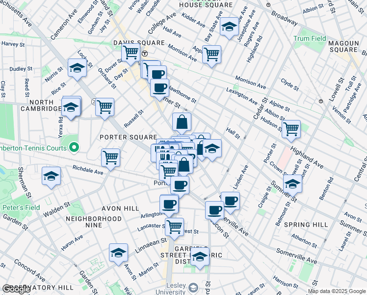 map of restaurants, bars, coffee shops, grocery stores, and more near 49 White Street in Cambridge