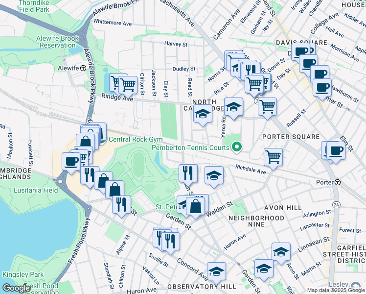 map of restaurants, bars, coffee shops, grocery stores, and more near 9C Bellis Circle in Cambridge