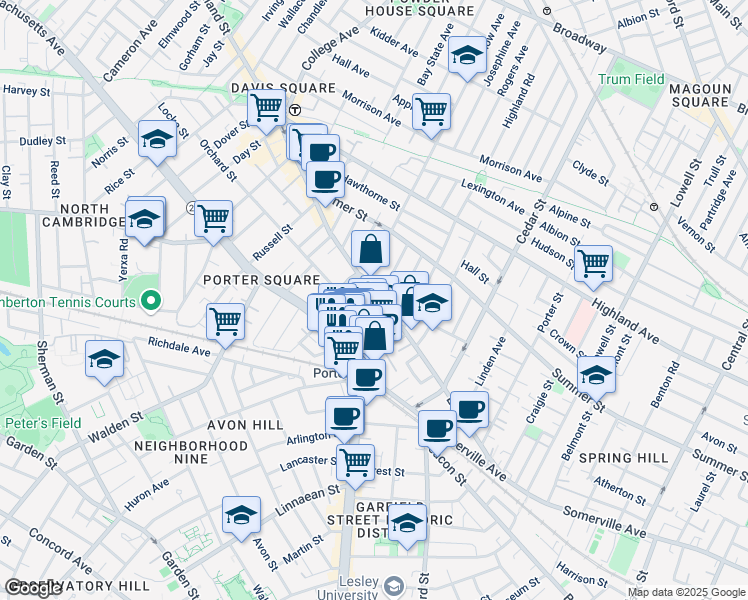 map of restaurants, bars, coffee shops, grocery stores, and more near 49 White Street in Cambridge