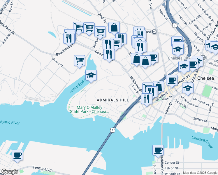 map of restaurants, bars, coffee shops, grocery stores, and more near in Chelsea