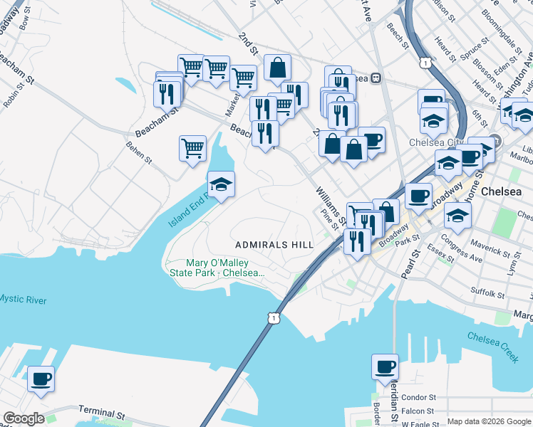 map of restaurants, bars, coffee shops, grocery stores, and more near in Chelsea