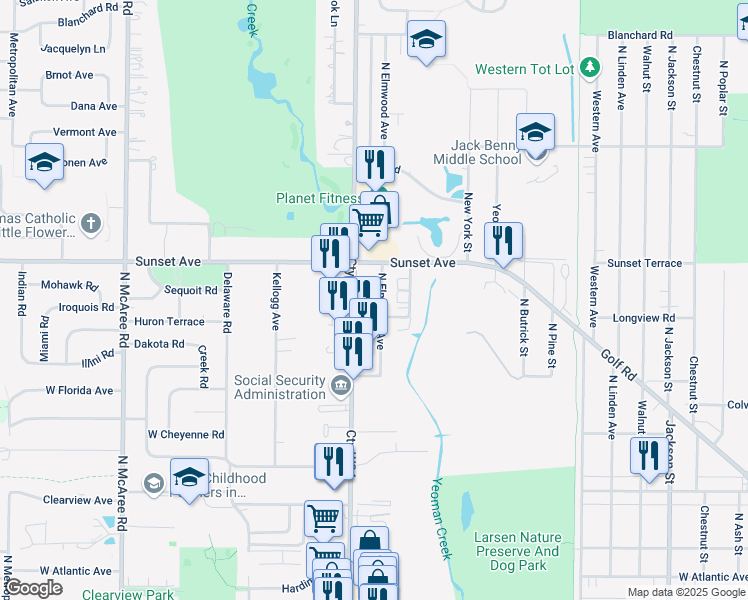 map of restaurants, bars, coffee shops, grocery stores, and more near 2133 North Lewis Avenue in Waukegan