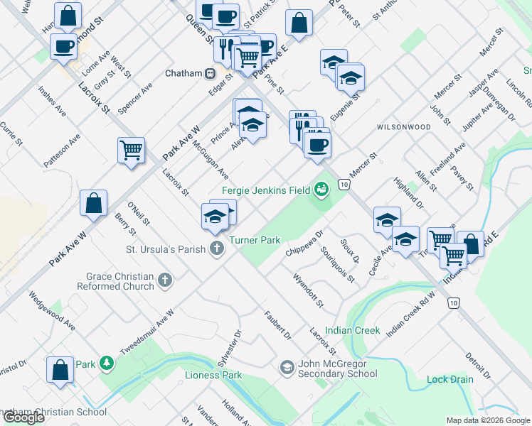map of restaurants, bars, coffee shops, grocery stores, and more near 80 Sunnyside Avenue in Chatham