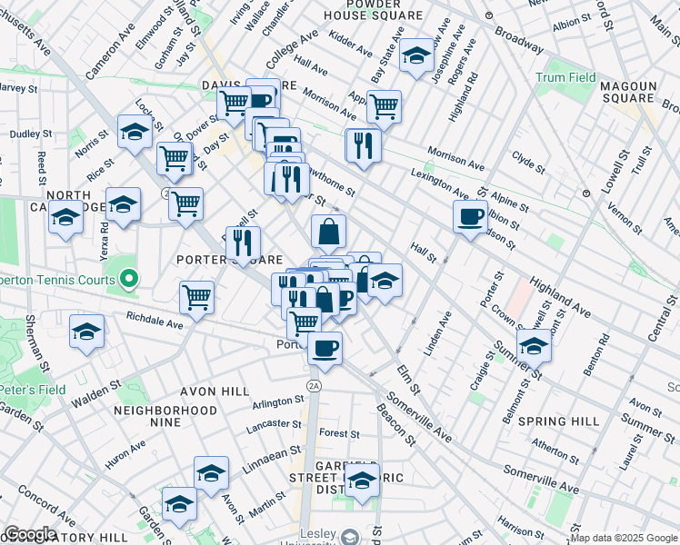 map of restaurants, bars, coffee shops, grocery stores, and more near 16 Banks Street in Somerville