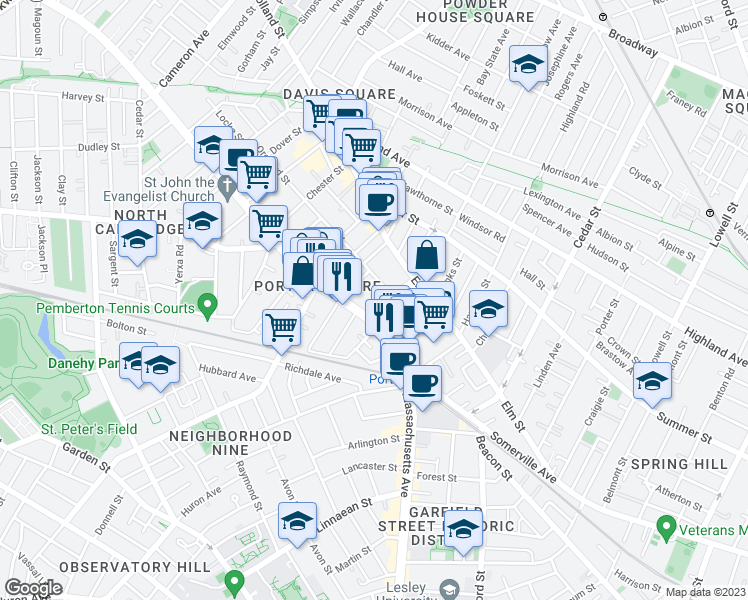 map of restaurants, bars, coffee shops, grocery stores, and more near 48 Orchard Street in Cambridge