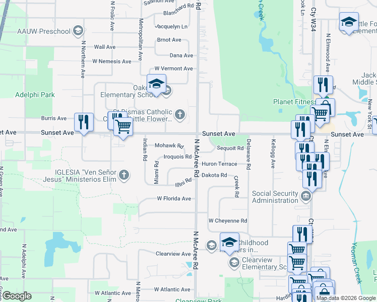 map of restaurants, bars, coffee shops, grocery stores, and more near 2128 North McAree Road in Waukegan