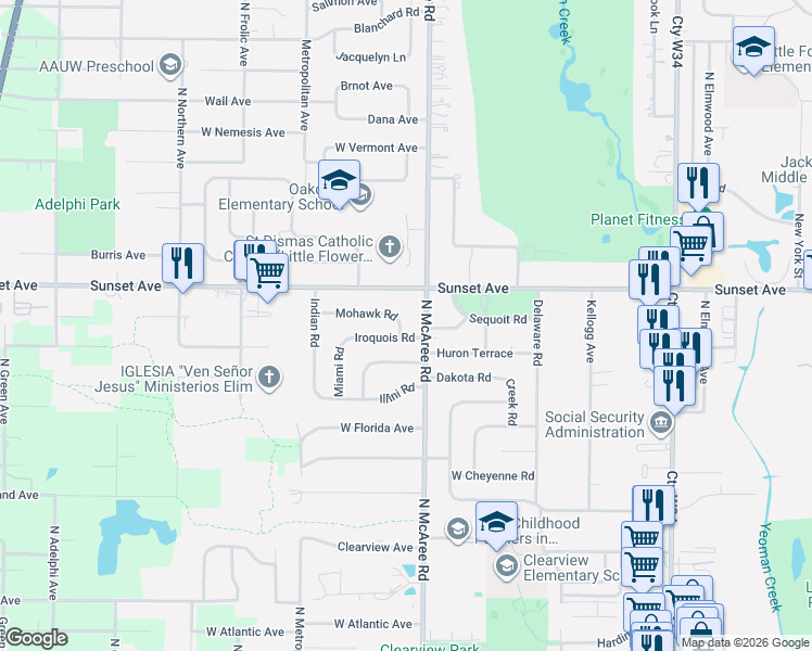 map of restaurants, bars, coffee shops, grocery stores, and more near 2128 North McAree Road in Waukegan